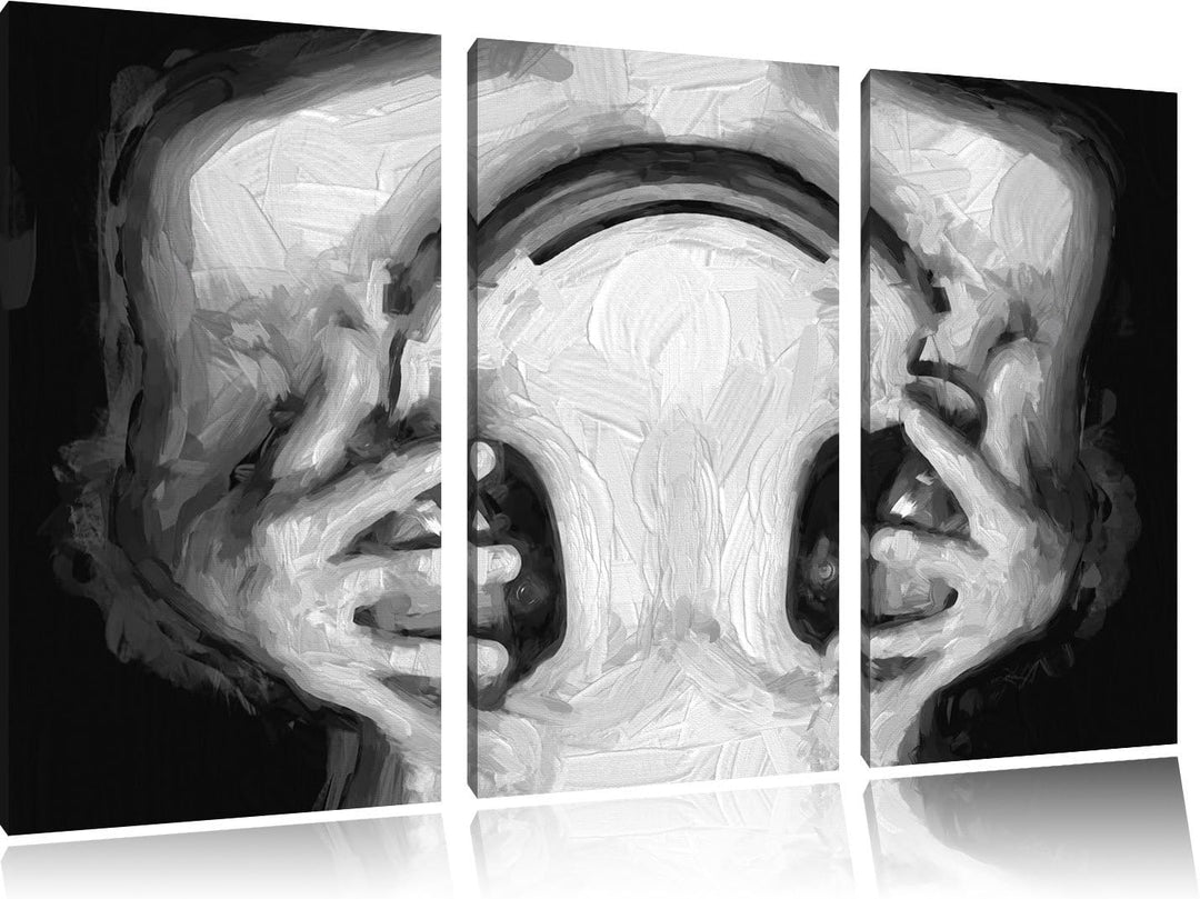 Pixxprint Sexy Girl mit Kopfhörer Pinsel Effekt 3-Teiler Leinwandbild 120x80 Bild auf Leinwand