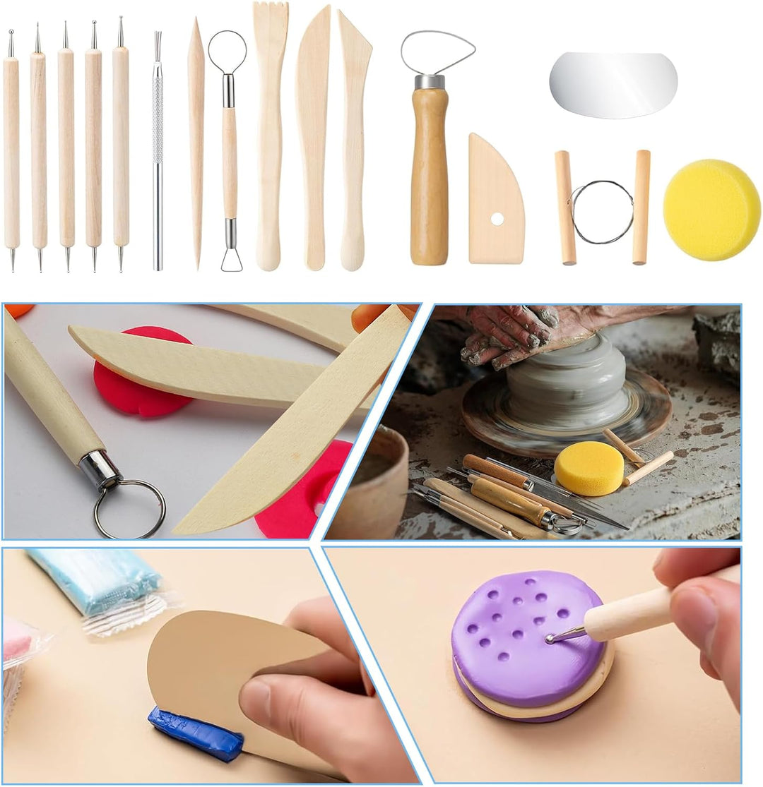 40 Stück Töpferwerkzeug Set, Modellierwerkzeug Ton Werkzeug Set mit Aufbewahrungstasche, Töpfer Werk