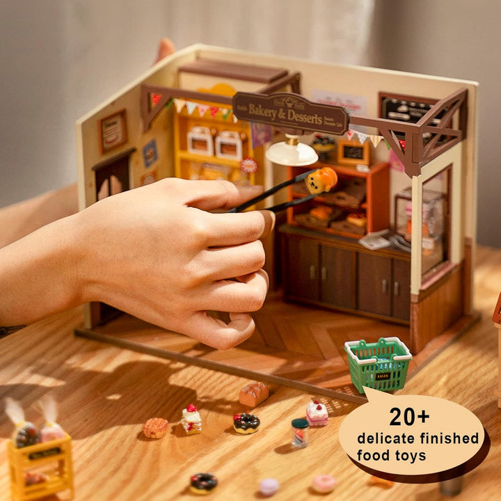 ROBOTIME Puppenhaus Kit Backhaus, DIY Miniatur Kit für Erwachsene, Mini Zimmer mit Möbeln, pädagogis