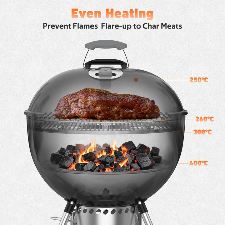 onlyfire Grillrost Edelstahl Doppel für Weber 57cm Kettle Holzkohlegrill, Grillrost Rund mit Rauchfu