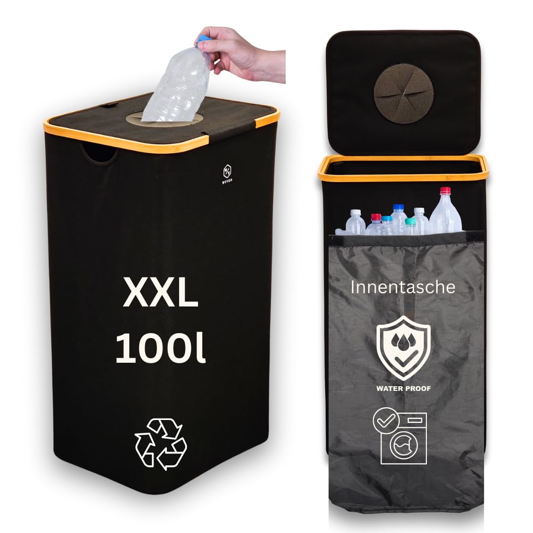 Pfandflaschen Sammelbehälter mit waschbarer Innentasche – Recycling-Behälter für PET-Flaschen und Do