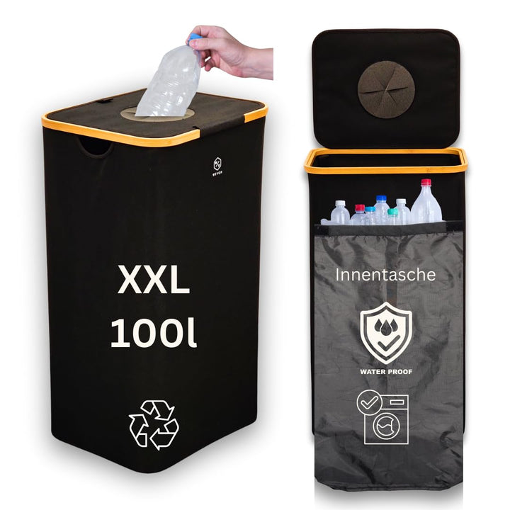 Pfandflaschen Sammelbehälter mit waschbarer Innentasche – Recycling-Behälter für PET-Flaschen und Do