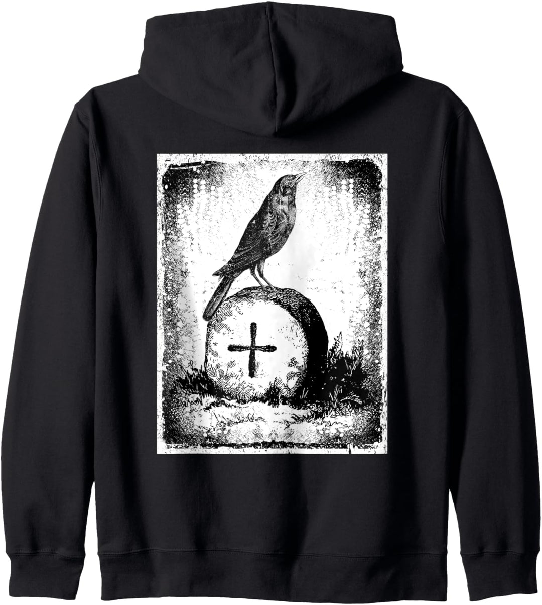 Schwarze Krähe Gothic Halloween Satanische Distressed Kapuzenjacke
