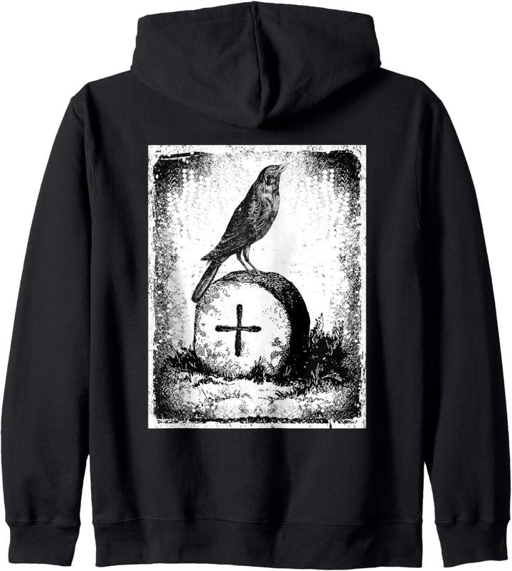 Schwarze Krähe Gothic Halloween Satanische Distressed Kapuzenjacke