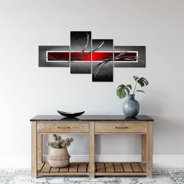 Runa Art Bild Modern Abstrakt - Made in Germany - Wandbilder Grau Rot Schwarz 4 Teilig 102542a 100 x