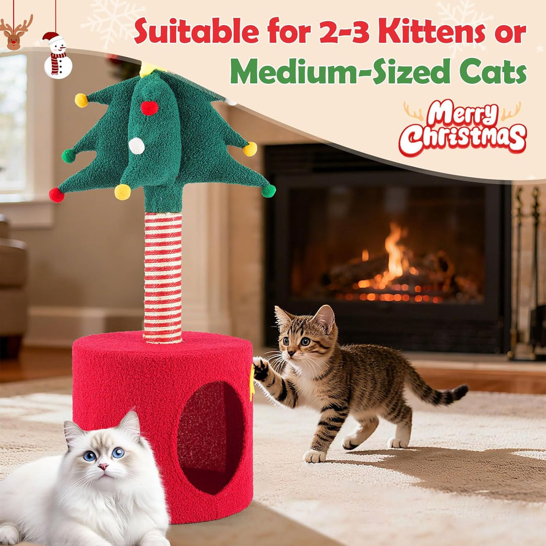 Kratzsäulen für Katzen Kratzbaum mit Dekorativem Weihnachtsbaum Katzenkratzbaum mit Katzenhöhle Inte