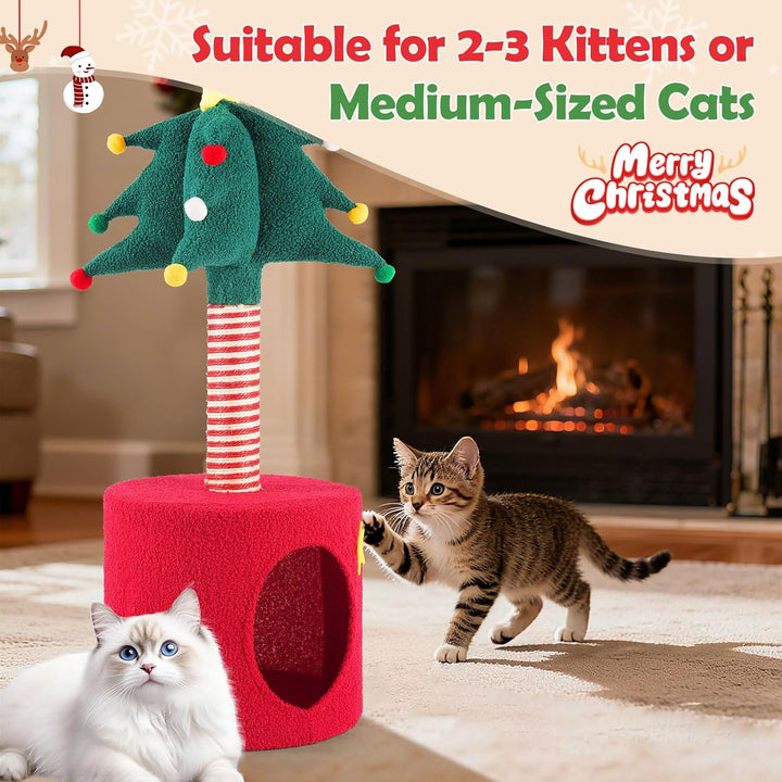 Kratzsäulen für Katzen Kratzbaum mit Dekorativem Weihnachtsbaum Katzenkratzbaum mit Katzenhöhle Inte