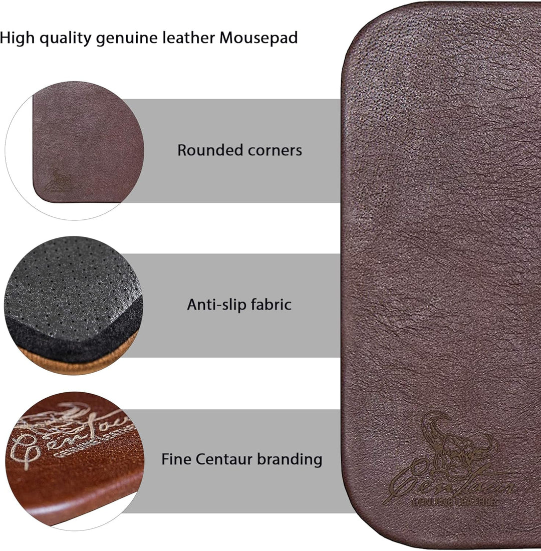 Centaur - Hochwertiges Leder Mousepad 25x18 cm nussbraun - Vintage Mauspad aus echtem Leder - Unterl
