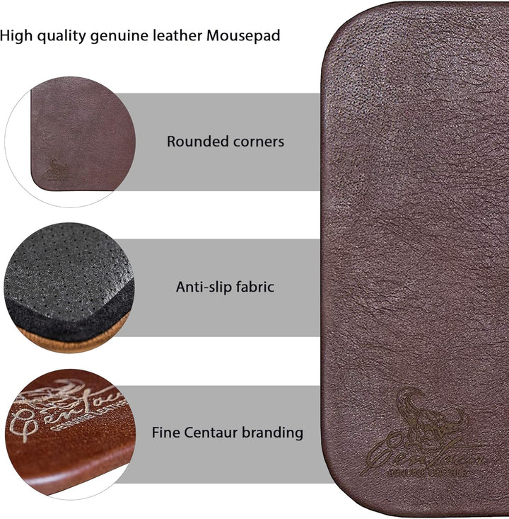 Centaur - Hochwertiges Leder Mousepad 25x18 cm nussbraun - Vintage Mauspad aus echtem Leder - Unterl