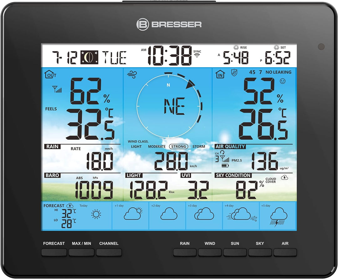 Bresser 6-Tage 4CAST Funk Wetter Station PRO WLAN-Wetter-Center 7-in-1 solar mit Wind- und Regenmess