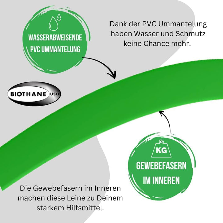 2m Biothane Führleine mit Handschlaufe | 19mm Breite für kleine, mittelgrosse & grosse Hunde | weich