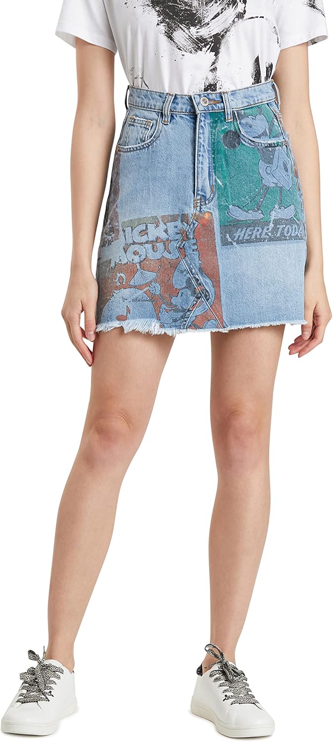 Desigual Damen FAL_India Skirt 34 Blau, 34 Blau