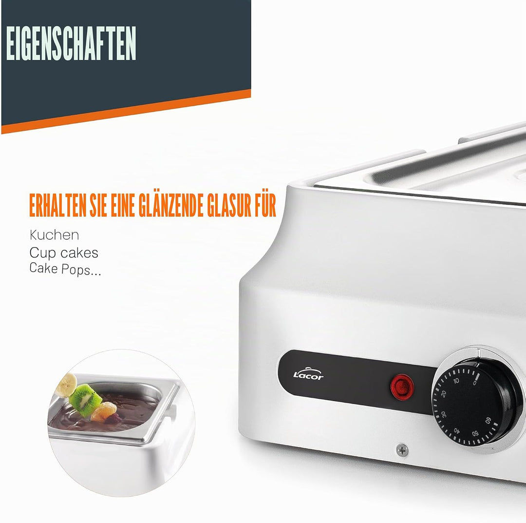 Lacor - 69618 - Schokoladen-Wasserbad, Weiss, 3,8 L, Edelstahl 18/10, 80W, Regelbarer Thermostat 0-6