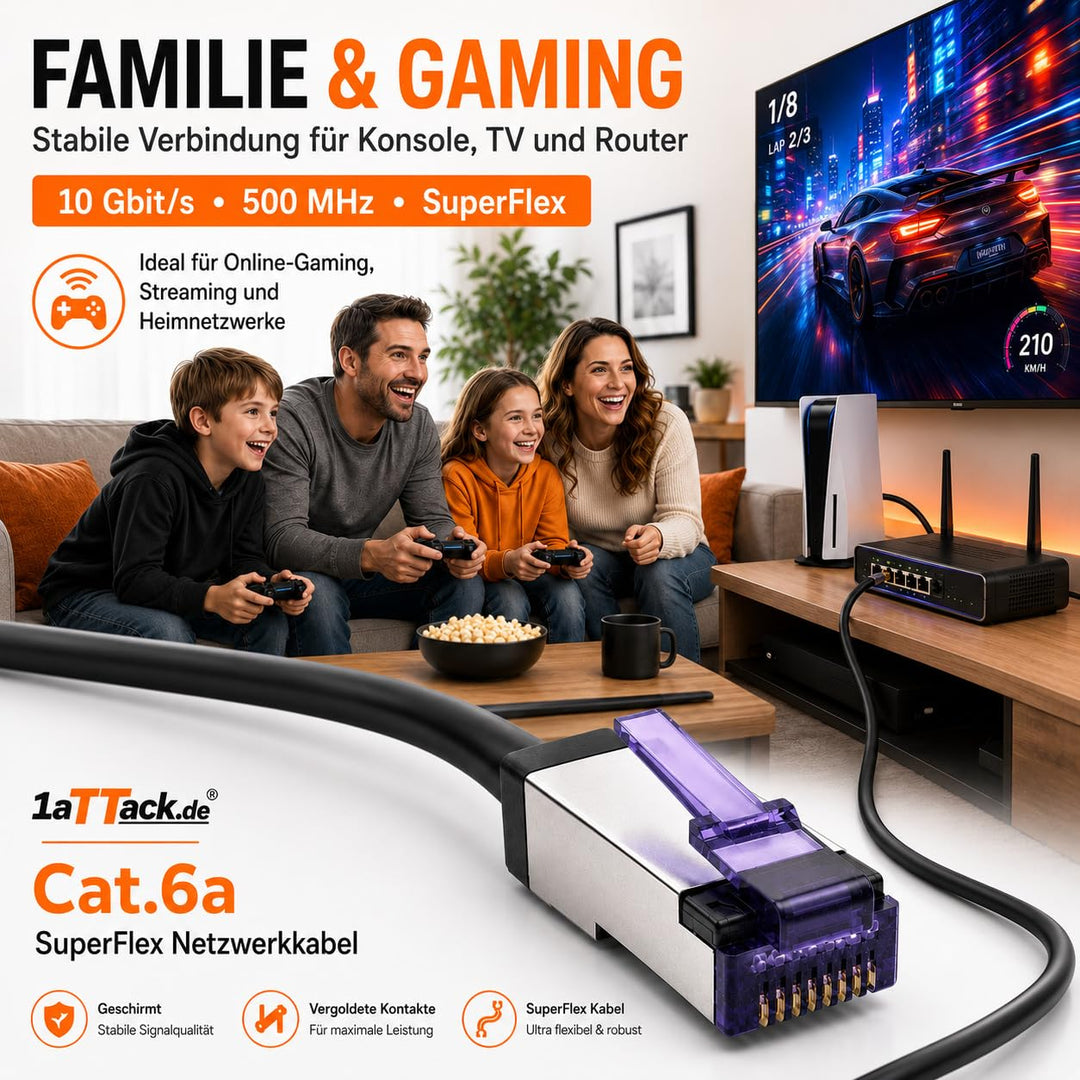 1aTTack.de - 30m - CAT6a Superflex- Ethernet Gigabit LAN Netwerkkabel RJ45 CAT6 A Patchkabel 10000 M