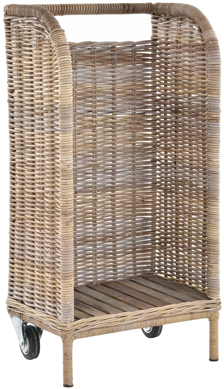 Holzwagen/Kaminholzwagen aus Natur Rattan Holzkorb mit Rollen und Griff Naturrohr Grau (Grau Natur),