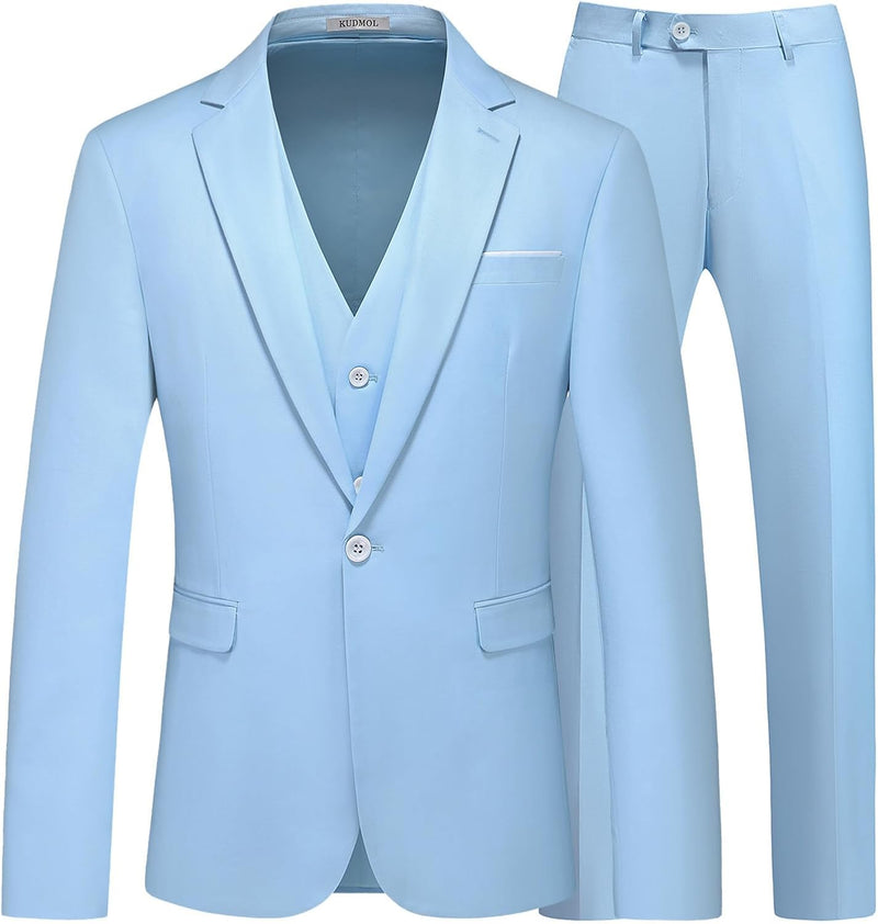 KUDMOL Herren 3-Stücke Anzug Business EIN Knopf Smoking Anzug für Männer Smoking Klassische Blazer W