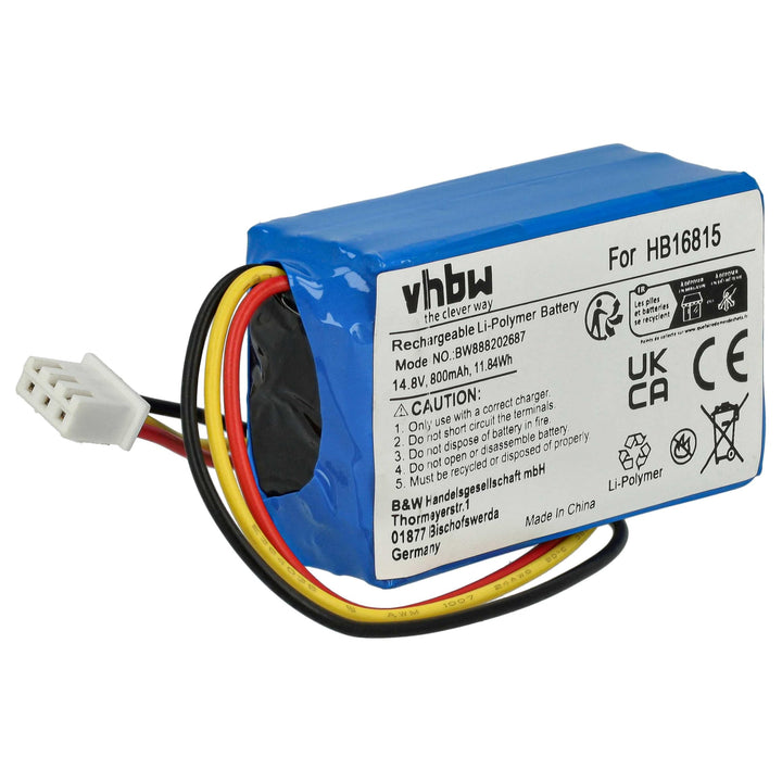 vhbw Akku kompatibel mit Hobot 298, 368, 388 Home Cleaner Heimroboter (800mAh, 14,8V, Li-Ion)