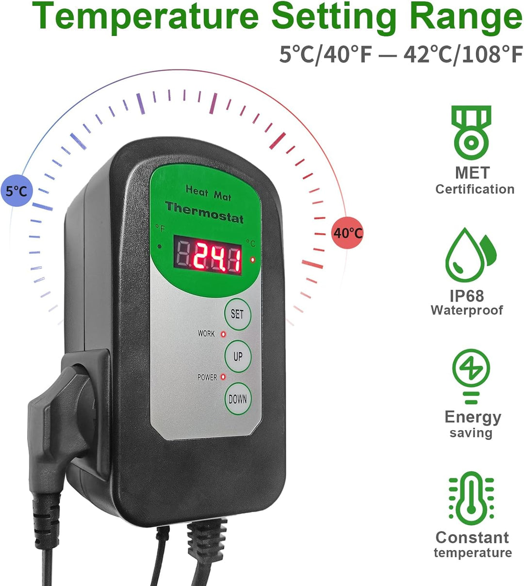 Heizmatte für Setzlinge, digitaler Thermostatregler 68 – 108 °C, Material zur Keimung von Pflanzen,