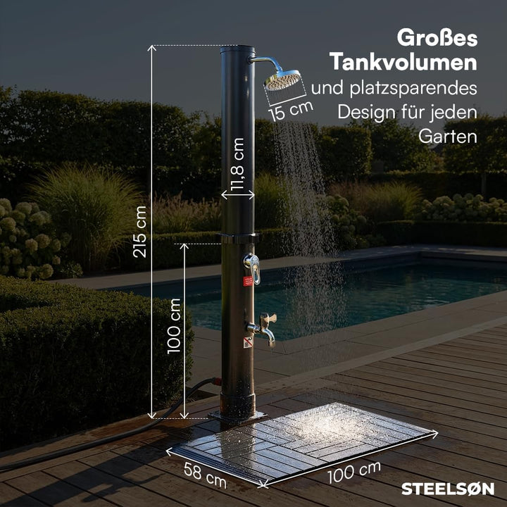 STEELSØN Velion Solardusche Garten 20 L – Solar Gartendusche mit Bodenplatte – Aussendusche schwarz