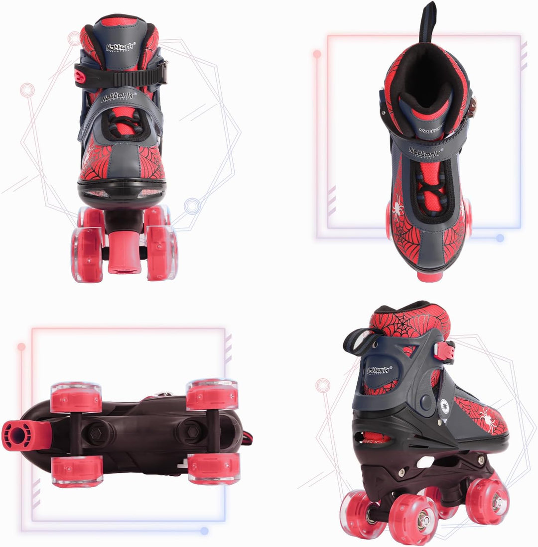 Nattork Kinder Rollschuhe für Jungen und Mädchen, 4 Grössen verstellbar, Quad Skates mit leuchtenden