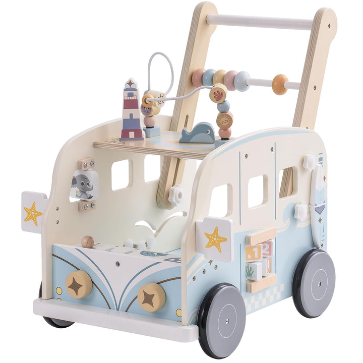 ROBUD Lauflernwagen Holz, Multifunktion Baby Lauflernhilfe mit & Rädern & Bauklötzen Spielgeräte Akt