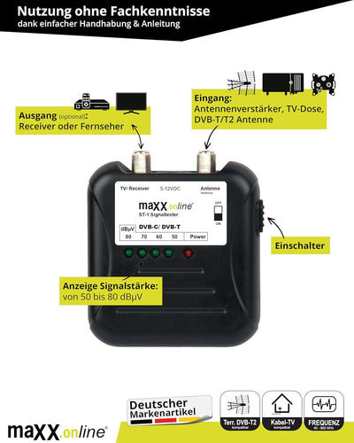 maxx.onLine ST-1 Signaltester Kabelfernsehen DVB-C/DVB-T, analog/digital 40-862 MHz