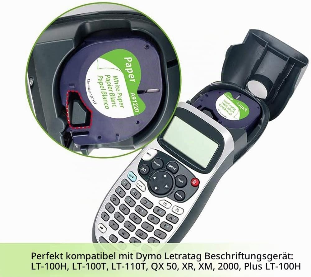 5x MarkField Kompatible für Dymo Letratag Etikettenband 12mm x 4m, Kompatibel mit Dymo Letratag Etik