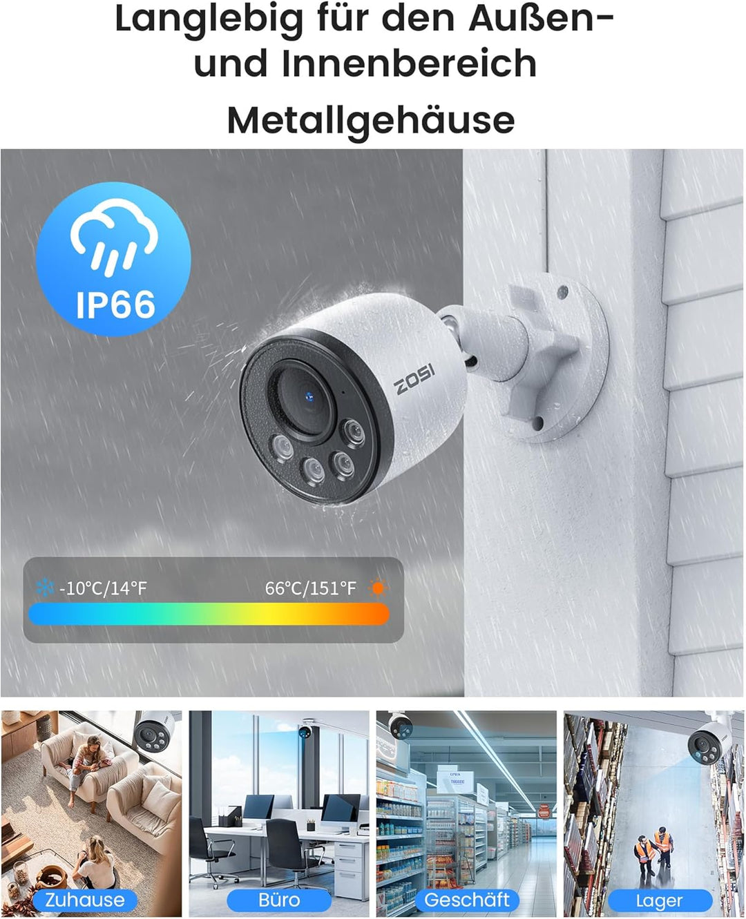 ZOSI 4K 8MP PoE Überwachungskamera Aussen mit Audio, Personen-/Fahrzeugerkennung, IR Nachtsicht, NUR