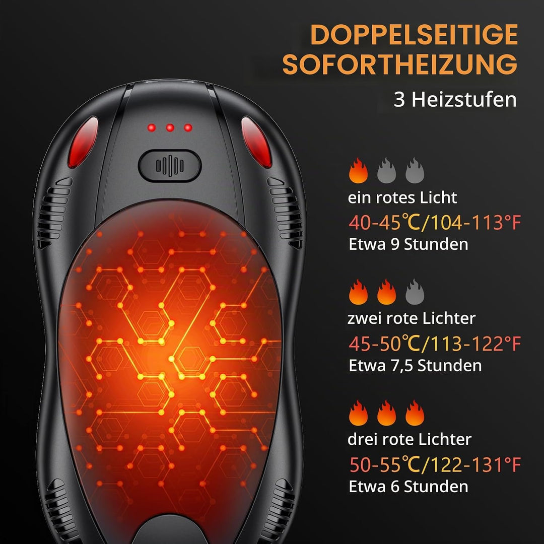 FANDLISS Handwärmer Elektrisch,Taschenwärme mit 10000mAh, Zweiseitige Heizung,Magnetische 2er-Pack,U