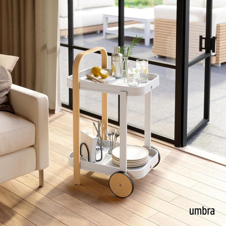 Umbra Bellwood Barwagen, Servierwagen und Beistelltisch mit 2 Etagen und herausnehmbaren Metall Tabl