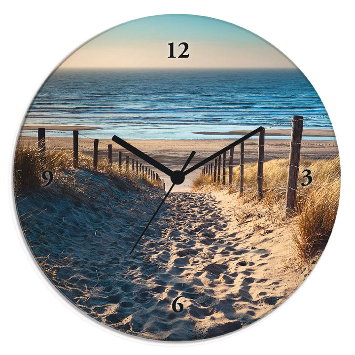 ARTLAND Wanduhr ohne Tickgeräusche Glas Funkuhr Ø 30 cm Rund Lautlos Strand Meer Düne Nordsee Urlaub
