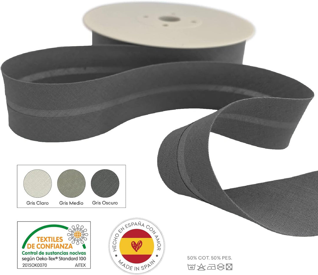 TEXTEX = 20 mm Breites Schrägband. 50% Baumwolle und 50% Polyester. Packung mit 3 Stück à 10 m - (He