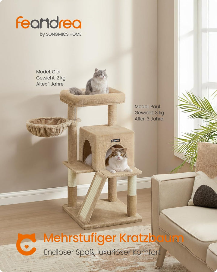 Feandrea Kratzbaum, 96 cm hoch, Katzenbaum mit grosser Plattform, Katzenkratzbaum mit Katzenhöhle, H
