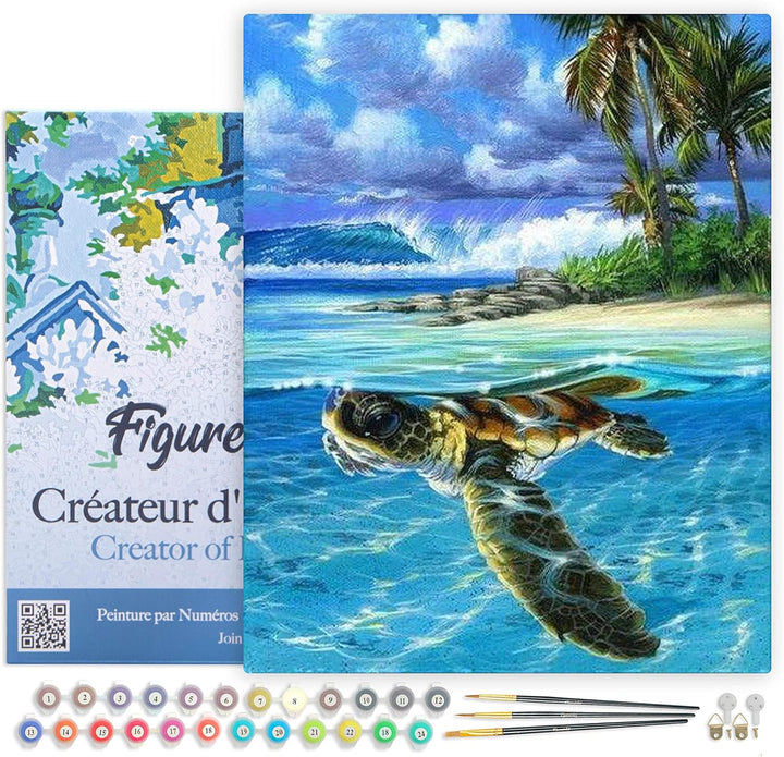 Figured'Art Malen Nach Zahlen Erwachsene Mit Rahmen Entspannte Schildkröte - Paint by Numbers Bastel
