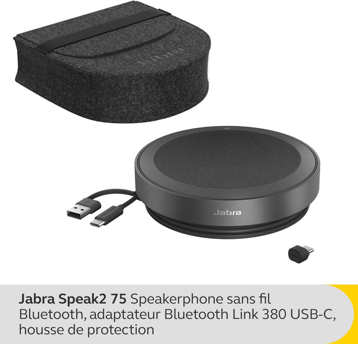 Jabra Speak2 75 schnurlose Freisprechlösung mit USB-C Bluetooth-Adapter, 4 Mikrofone mit Geräuschunt