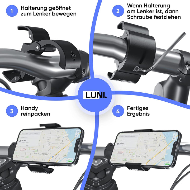 LUNI professional® Handyhalterung Fahrrad aus Aluminium [100% rüttelfest] 2024 Universal Smartphone