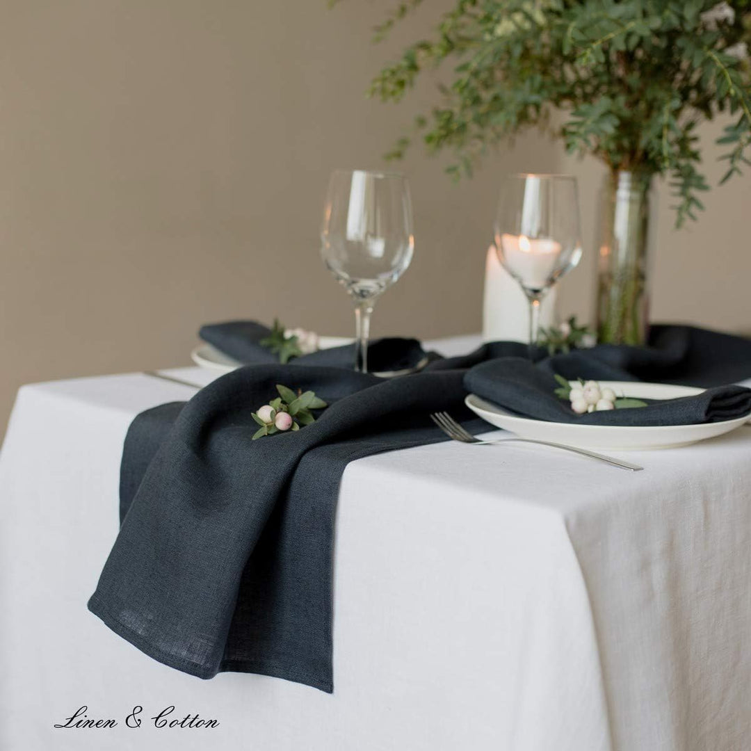 Linen &amp; Cotton Tischläufer Stoff Tischband Tischdeko Hygge 100% Leinen, Schwarz (40 x 300 cm) Lang L