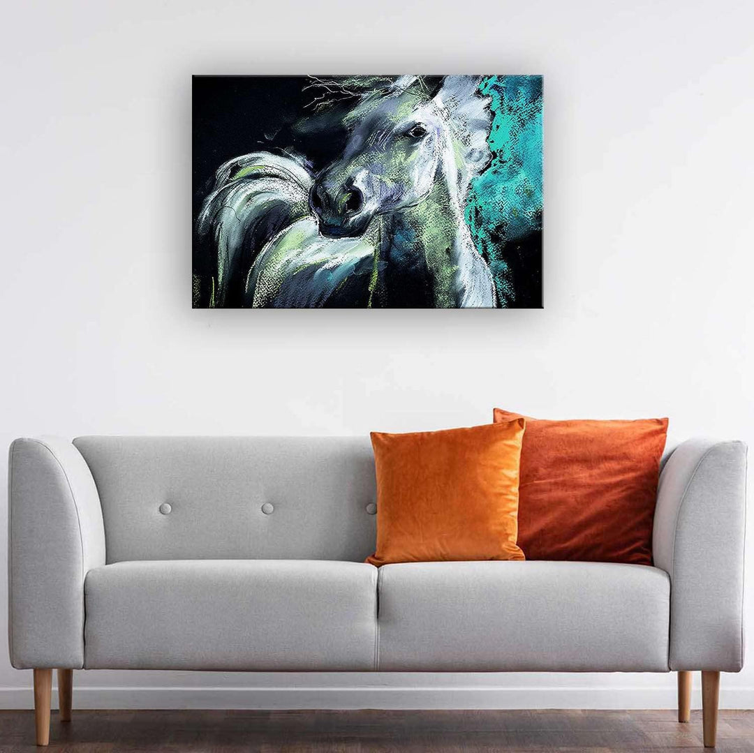 Startonight Bilder Weisse Aquamarine Pferd, Leinwandbilder Moderne Kunst, Tiere Wanddeko Kunstdrucke