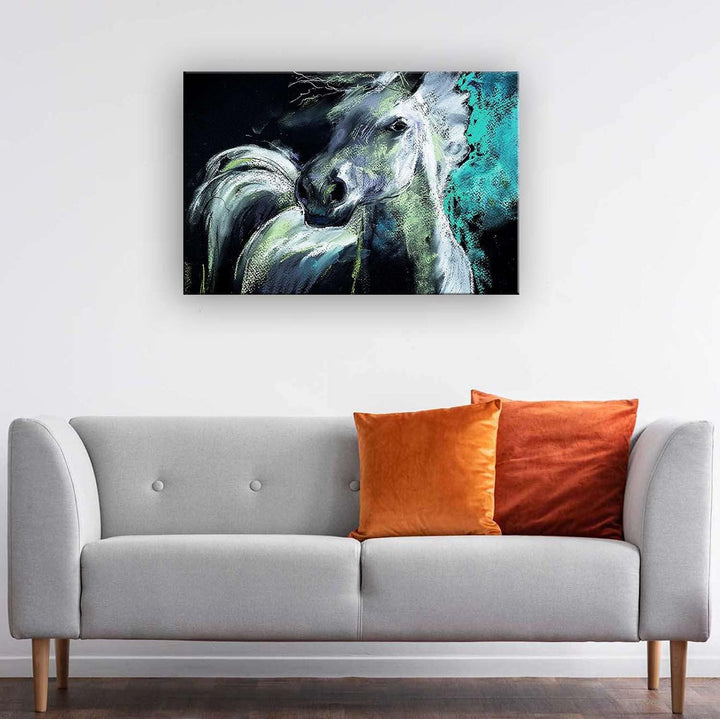 Startonight Bilder Weisse Aquamarine Pferd, Leinwandbilder Moderne Kunst, Tiere Wanddeko Kunstdrucke