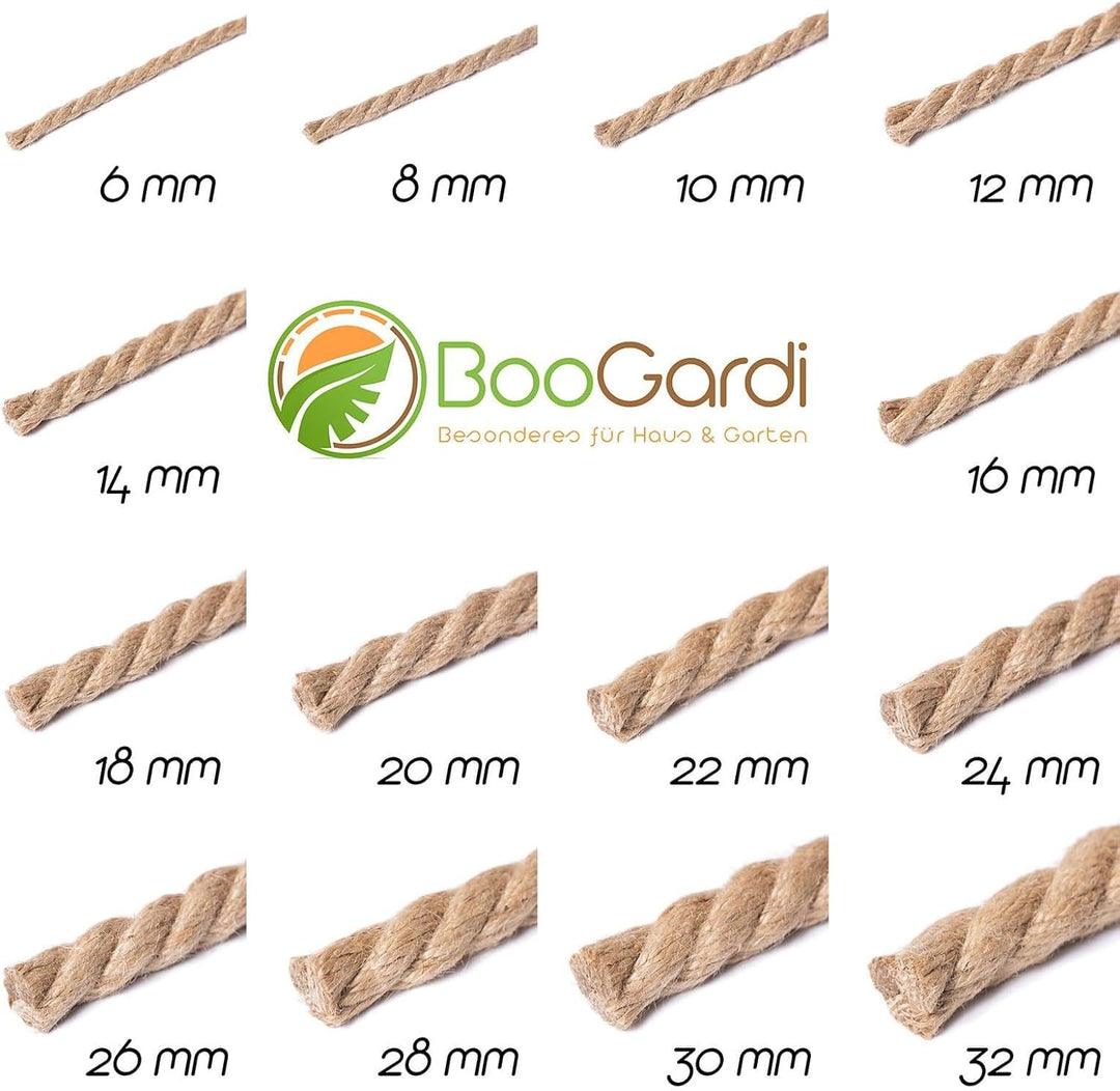 BooGardi Juteseil in Verschiedene Stärken und Längen · Ø 32mm Länge 20m · Naturware zum Basteln · Ma