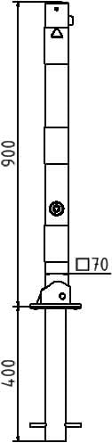 Absperrpfosten 70 x 70 mm umlegbar zum Einbetonieren mit Bodenhülse und Dreikantverschluss