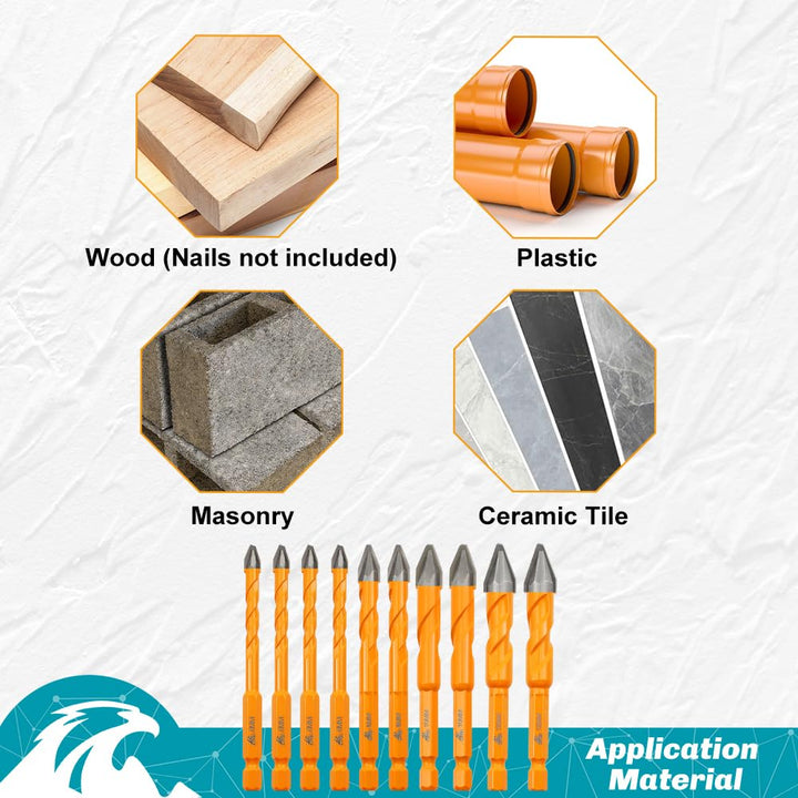 Hartmetall-Mauerbohrer 10er-Set - Präzisionsbohrer 4x6mm + 2x8mm + 2x10mm + 2x12mm für Beton, Fliese