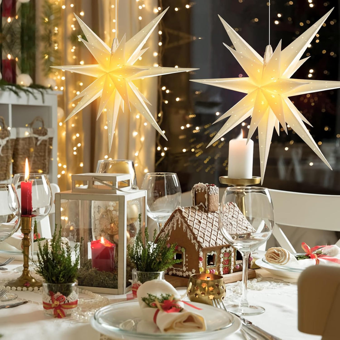 SUNBEAUTY Weihnachtsstern Beleuchtet Batterie mit Timer, 58CM Hängend Weihnachtsdeko Aussen Led Ster