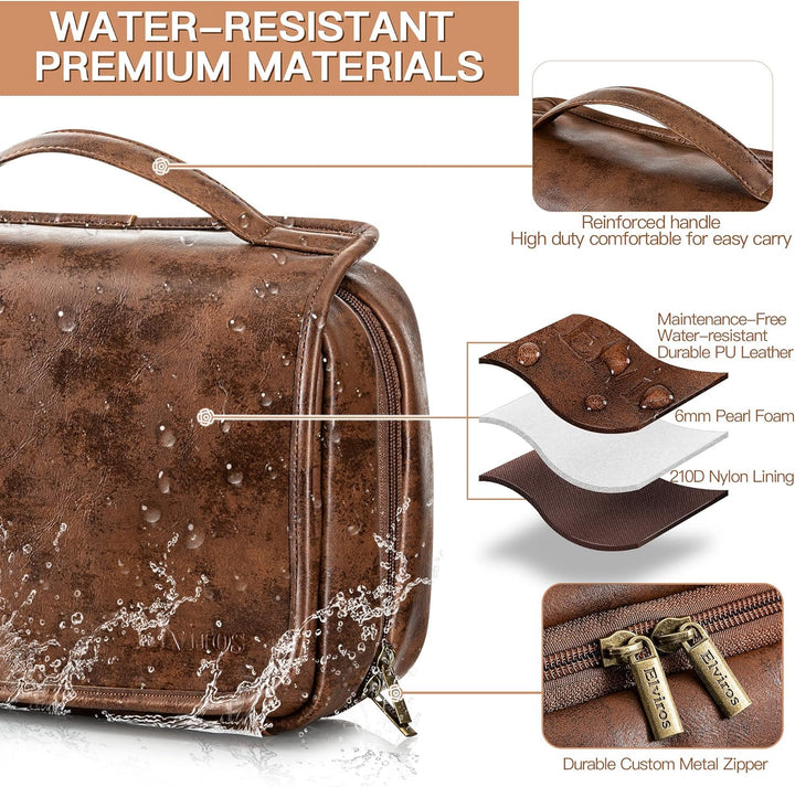 Elviros Kulturbeutel für Herren, Geschenke für Männer aus PU-Leder, kulturtasche zum aufhängen, 3 in