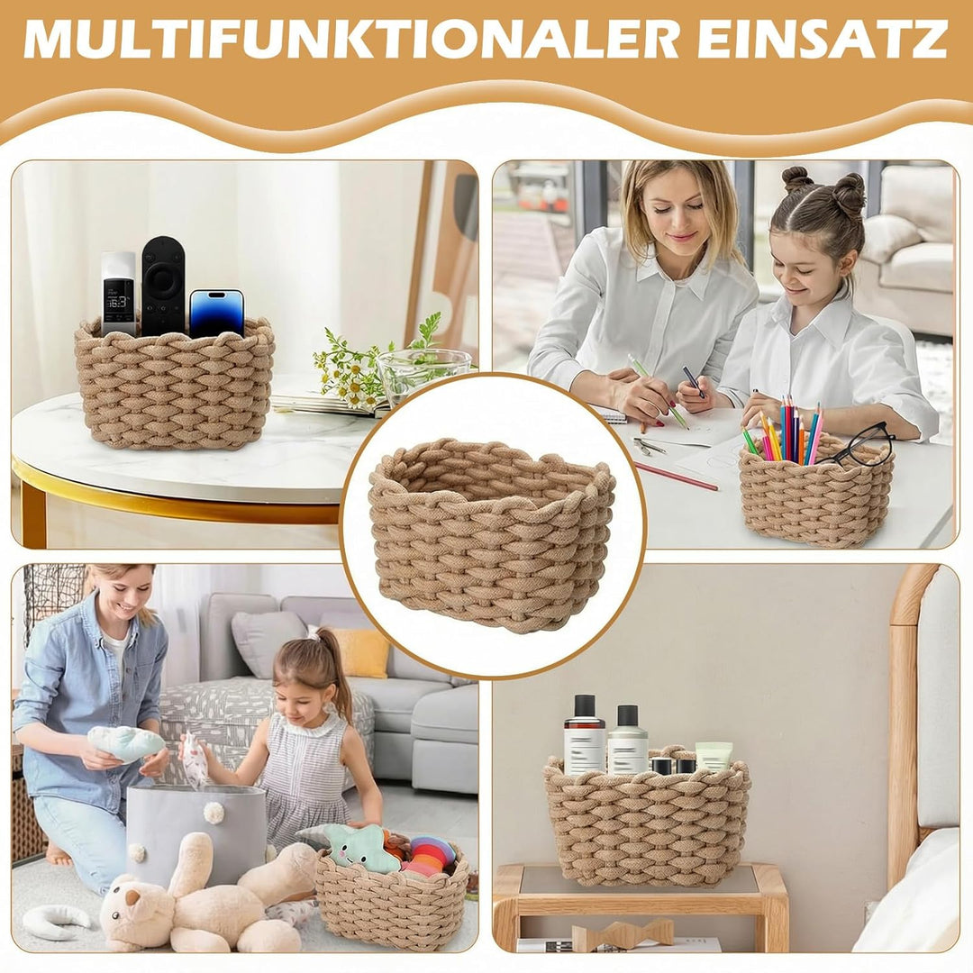 3 Stück Aufbewahrungskorb Baumwolle - Braun Geflochten Körbchen Aufbewahrung, 18x14x13cm Körbchen Au
