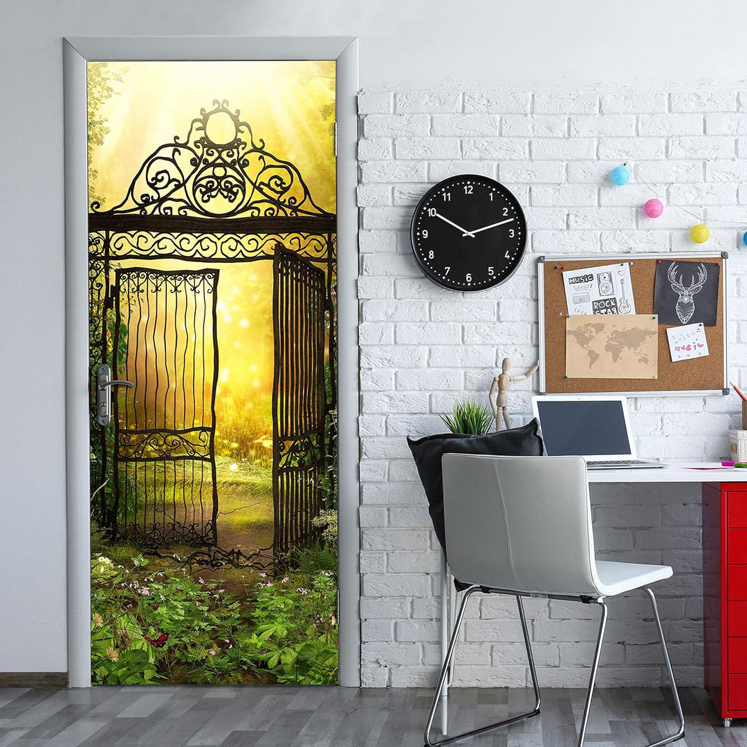 wandmotiv24 Türtapete altes Metall-tor im Sonnen-licht, Sonne 80 x 200cm (B x H) - Dekorfolie selbst