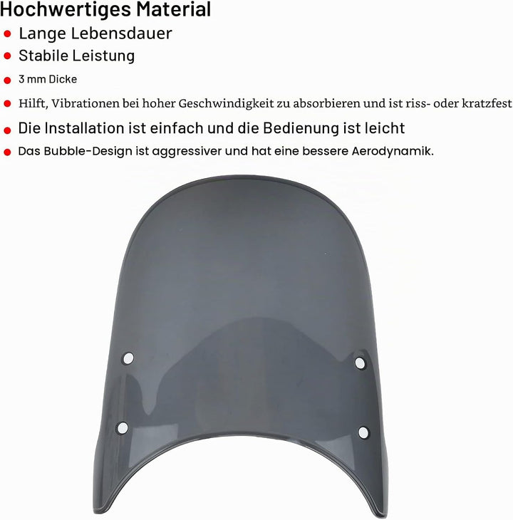 Yctze Motorrad Windschutzscheibe, Motorrad Windschutzscheibe Universal Anti-Crack Scratch Resistant