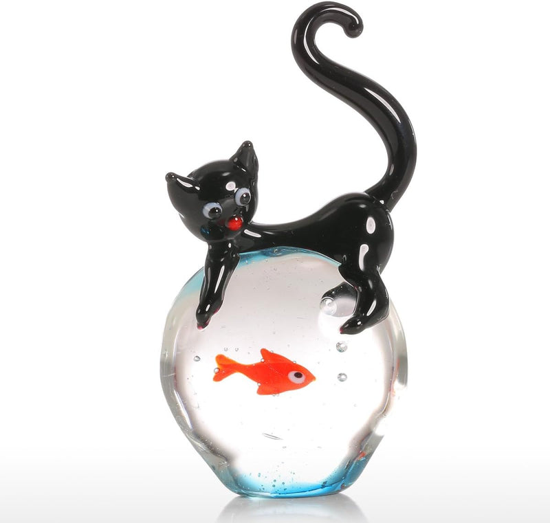 Tooarts kleines Glasornament, Motiv: Katze und Goldfisch, Figur, Geschenk, Ornamente für Zuhause, mu