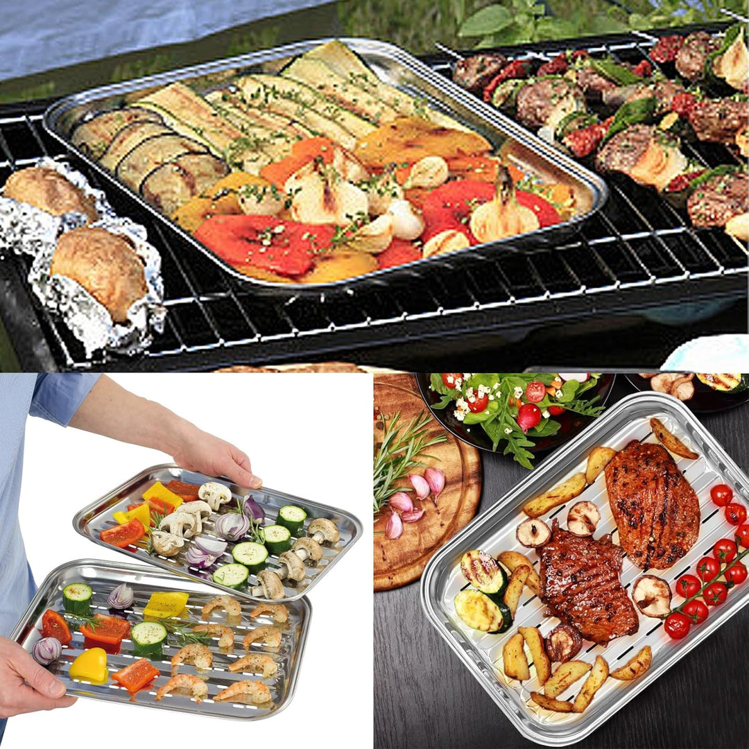 2 Stück BBQ Grillschalen Aus Edelstahl Grillschale Grillschale Edelstahl Grillkorb Wiederverwendbare
