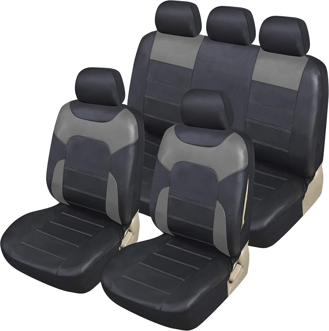 Upgrade4cars Auto-Sitzbezüge Set Leder-Optik Universal Grau | Auto-Schonbezüge Set für Sommer &amp; Wint